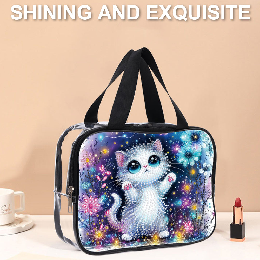 DIY Kitten Diamond Art Rhinestone Makeup Bag Transparent PVC Storage Pack Gift