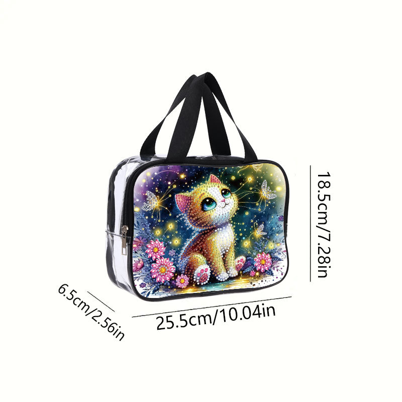DIY Kitten Diamond Art Rhinestone Makeup Bag Transparent PVC Storage Pack Gift