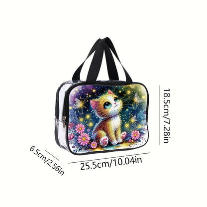 DIY Kitten Diamond Art Rhinestone Makeup Bag Transparent PVC Storage Pack Gift