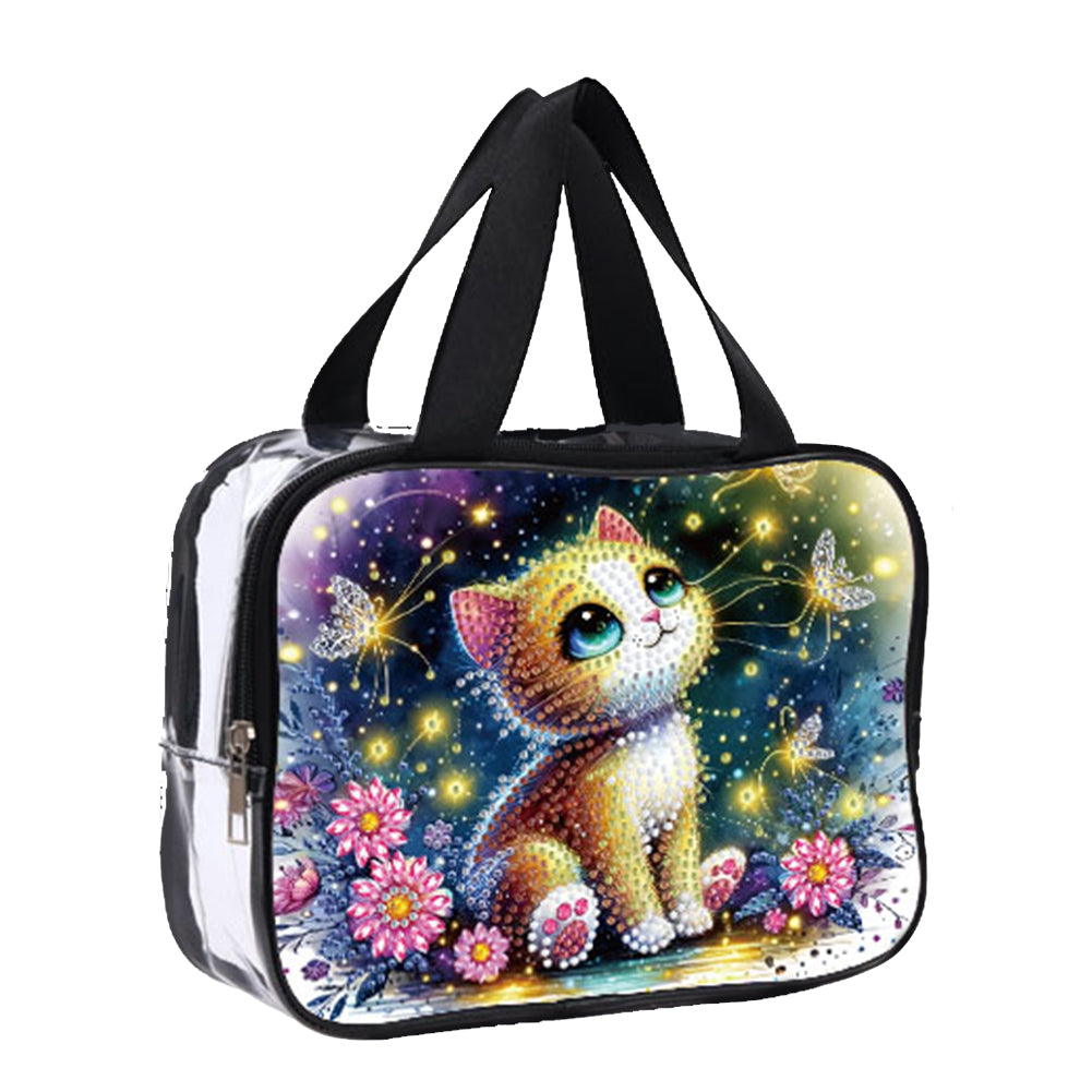 DIY Kitten Diamond Art Rhinestone Makeup Bag Transparent PVC Storage Pack Gift