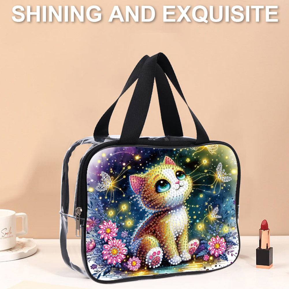 DIY Kitten Diamond Art Rhinestone Makeup Bag Transparent PVC Storage Pack Gift