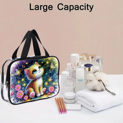 DIY Kitten Diamond Art Rhinestone Makeup Bag Transparent PVC Storage Pack Gift