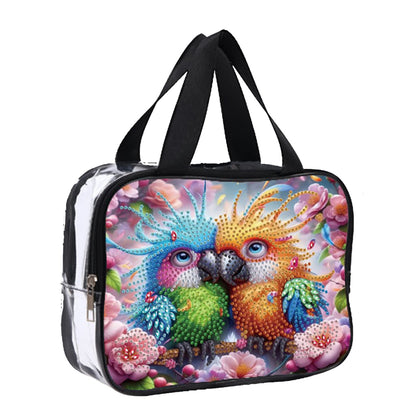 DIY Parrot Diamond Art Rhinestone Makeup Bag Transparent PVC Storage Pack Gift