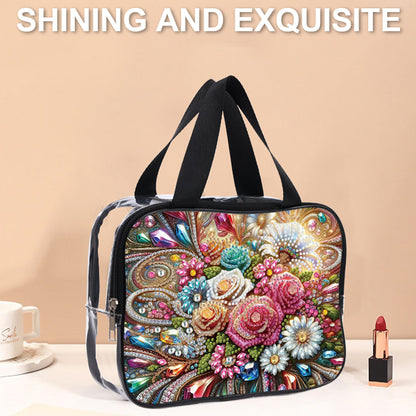 DIY Gemstone Flower Diamond Art Rhinestone Makeup Bag Transparent Storage Pack