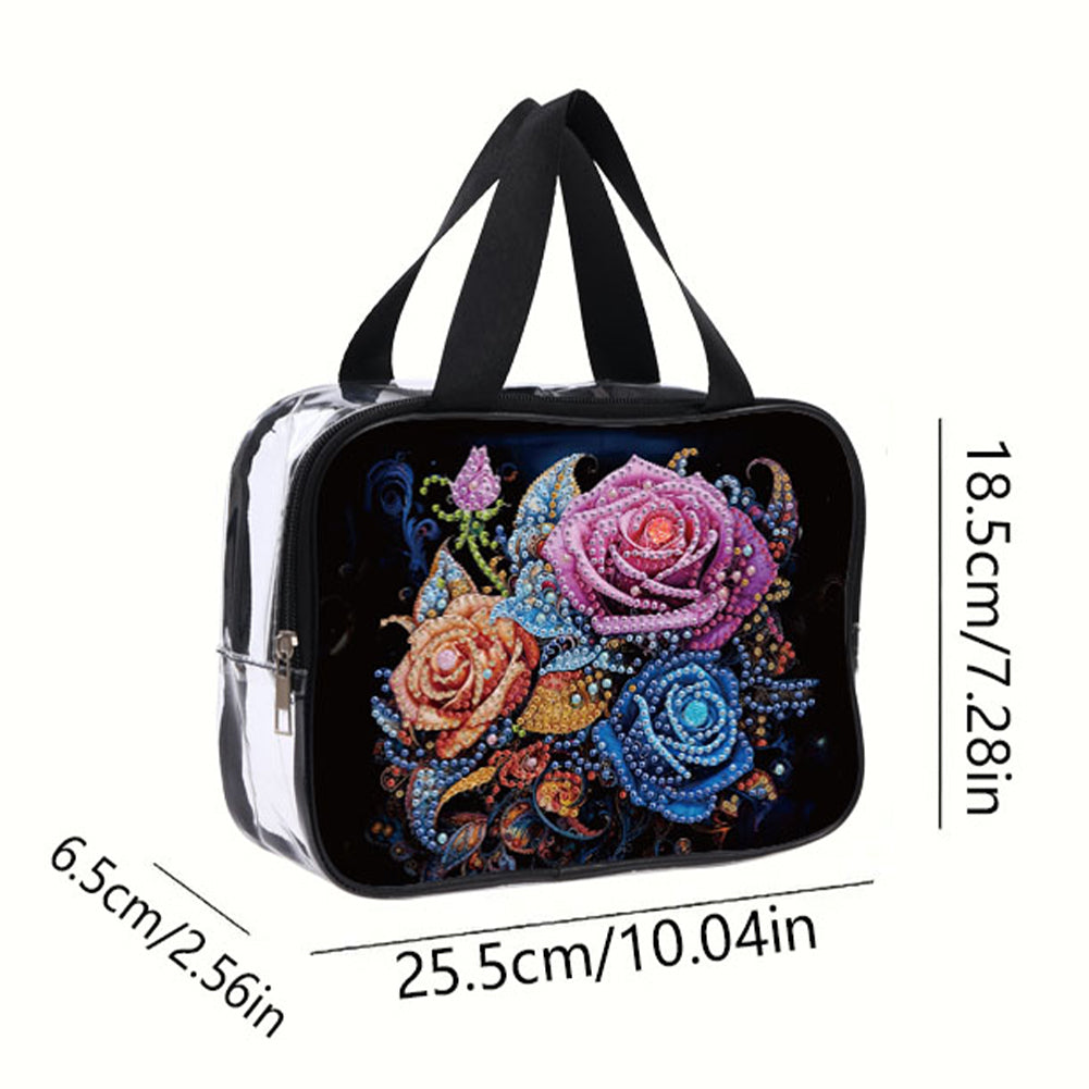 DIY Flower Diamond Art Rhinestone Makeup Bag Transparent PVC Storage Pack Gift