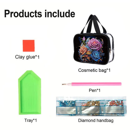 DIY Flower Diamond Art Rhinestone Makeup Bag Transparent PVC Storage Pack Gift