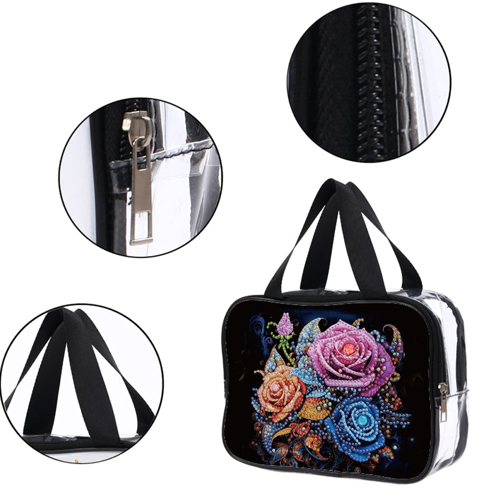 DIY Flower Diamond Art Rhinestone Makeup Bag Transparent PVC Storage Pack Gift