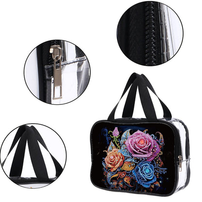 DIY Flower Diamond Art Rhinestone Makeup Bag Transparent PVC Storage Pack Gift