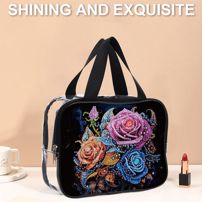 DIY Flower Diamond Art Rhinestone Makeup Bag Transparent PVC Storage Pack Gift
