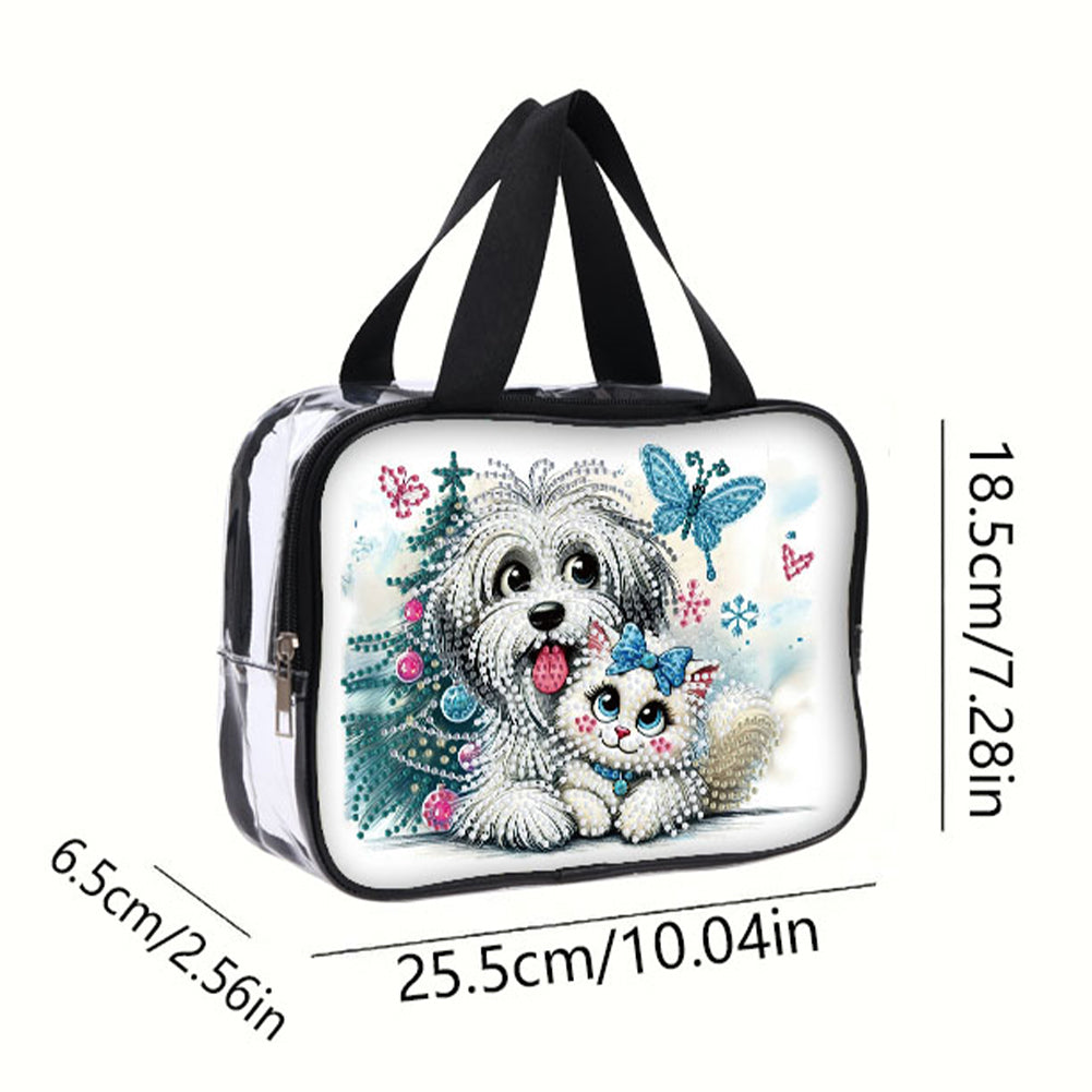 DIY Puppy Diamond Art Rhinestone Makeup Bag Transparent PVC Storage Pack Gift