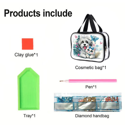 DIY Puppy Diamond Art Rhinestone Makeup Bag Transparent PVC Storage Pack Gift