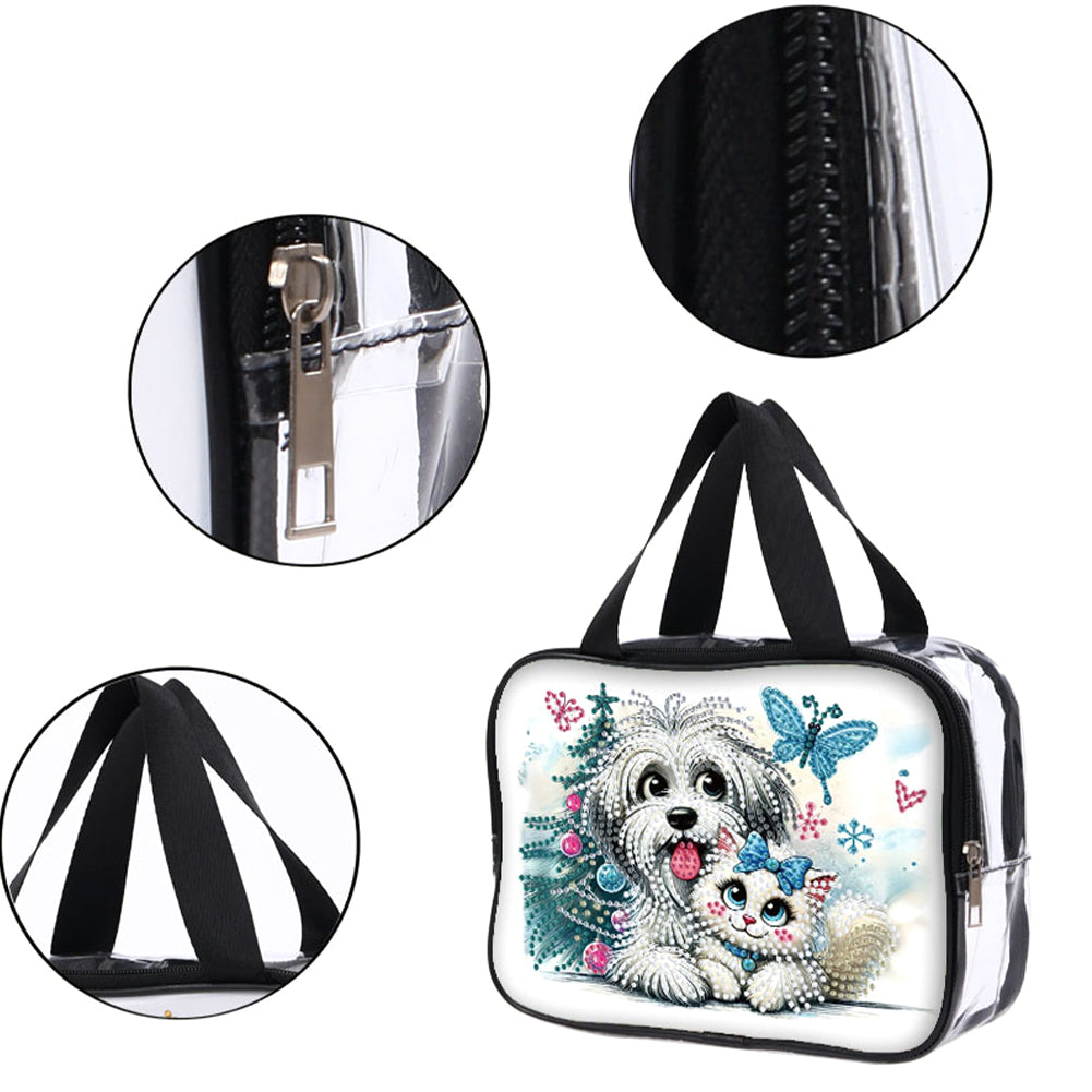 DIY Puppy Diamond Art Rhinestone Makeup Bag Transparent PVC Storage Pack Gift