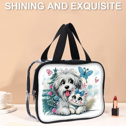 DIY Puppy Diamond Art Rhinestone Makeup Bag Transparent PVC Storage Pack Gift