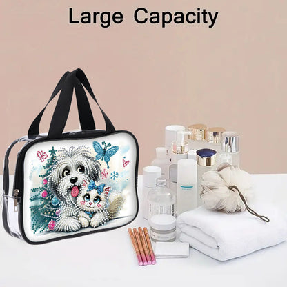 DIY Puppy Diamond Art Rhinestone Makeup Bag Transparent PVC Storage Pack Gift