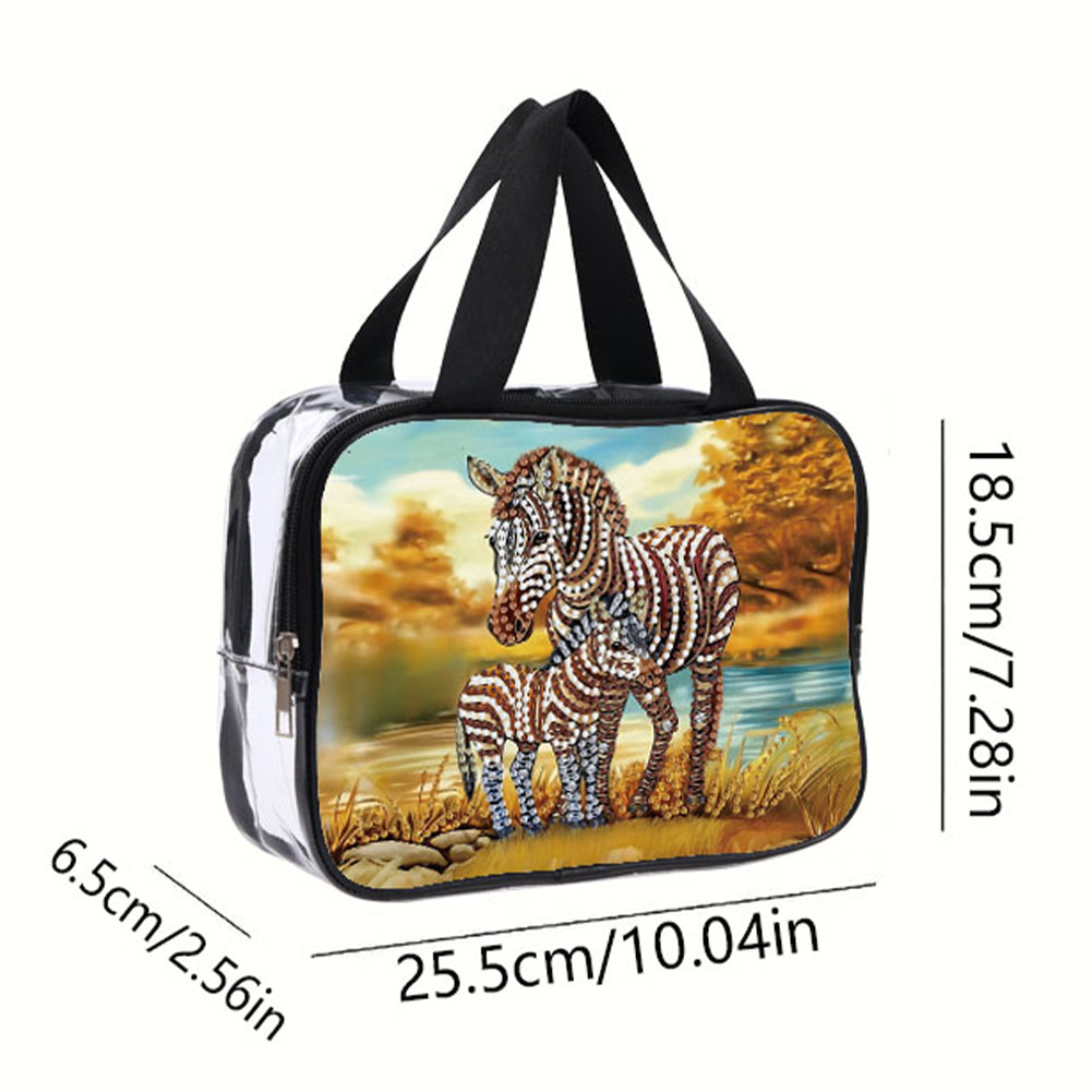 DIY Zebra Diamond Art Rhinestone Makeup Bag Transparent PVC Storage Pack Gift
