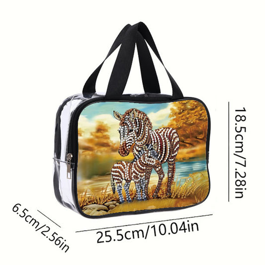 DIY Zebra Diamond Art Rhinestone Makeup Bag Transparent PVC Storage Pack Gift