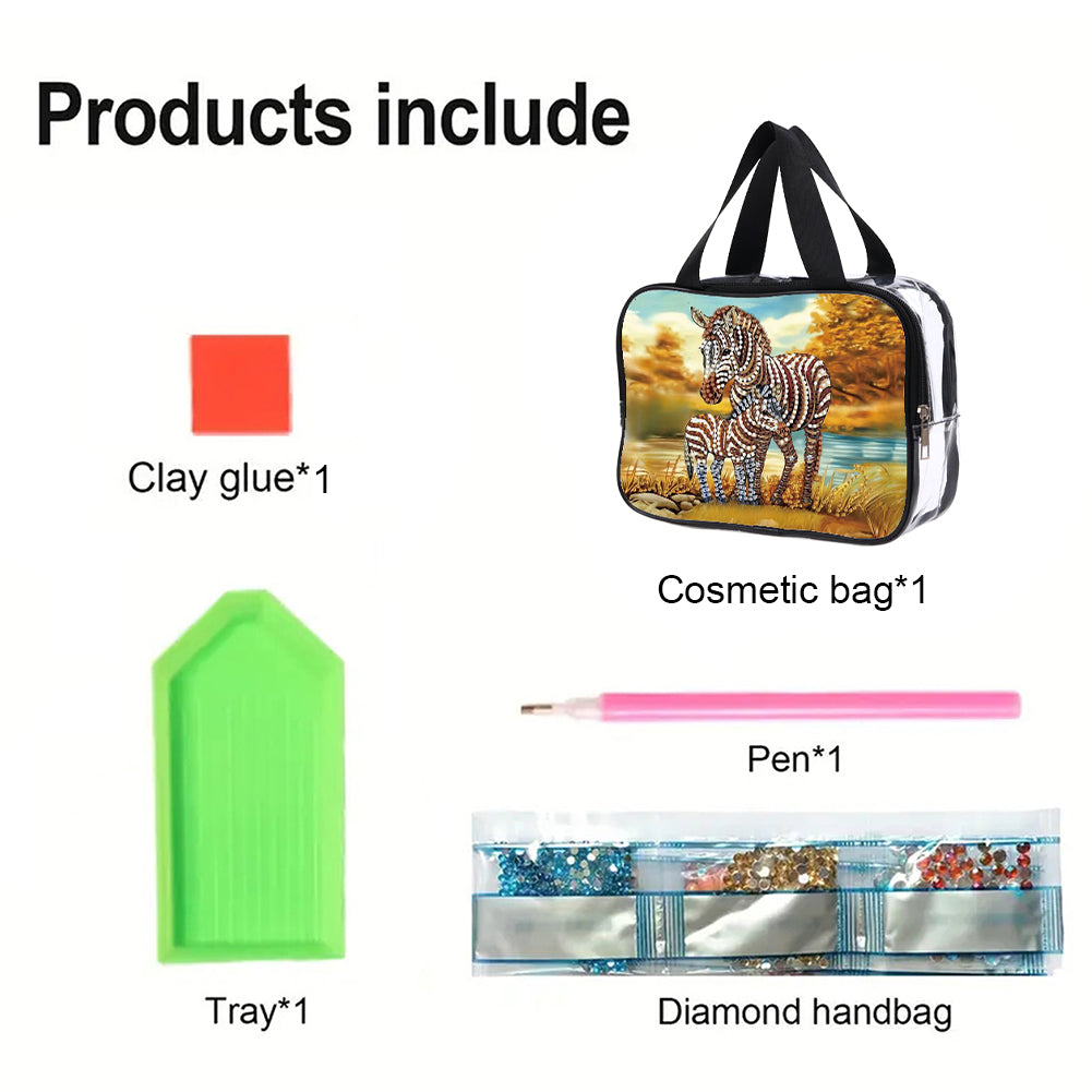 DIY Zebra Diamond Art Rhinestone Makeup Bag Transparent PVC Storage Pack Gift