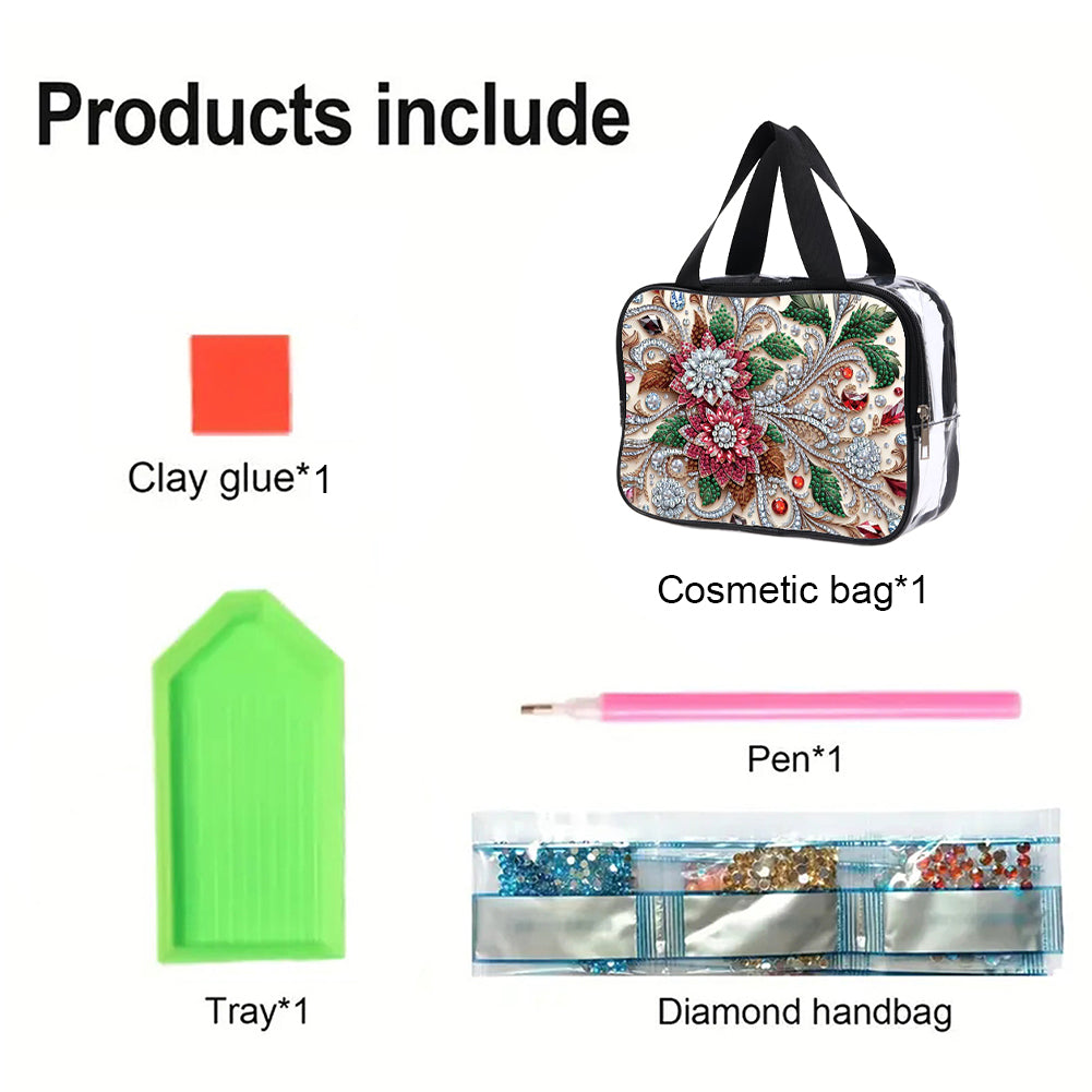 DIY Gemstone Flower Diamond Art Rhinestone Makeup Bag Transparent Storage Pack