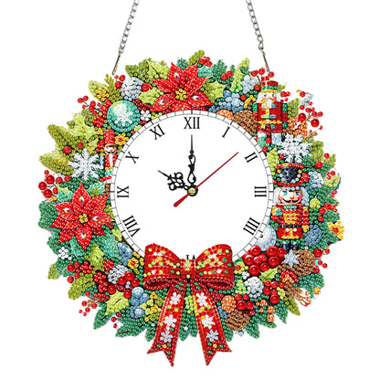 2D Flat DIY Christmas Wreath Acrylic Diamond Painting Clock Pendant Home Decor