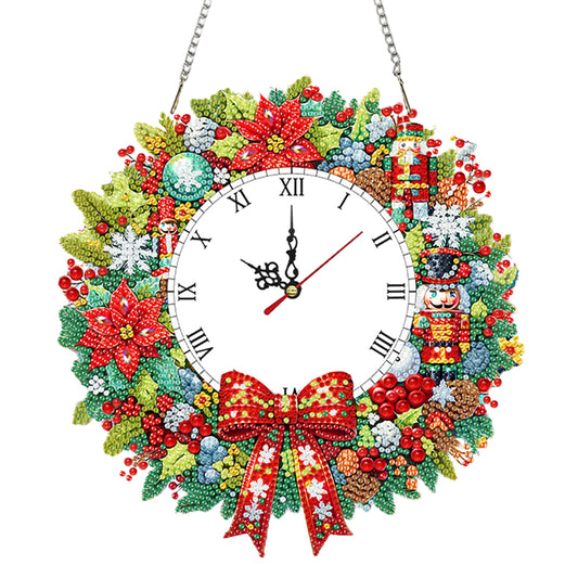 2D Flat DIY Christmas Wreath Acrylic Diamond Painting Clock Pendant Home Decor