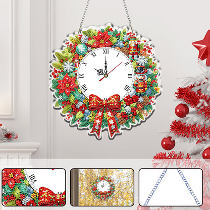 2D Flat DIY Christmas Wreath Acrylic Diamond Painting Clock Pendant Home Decor