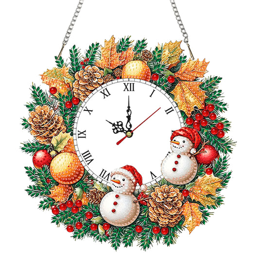 2D Flat DIY Fall Snowman Acrylic Diamond Painting Clock Pendant Home Decor