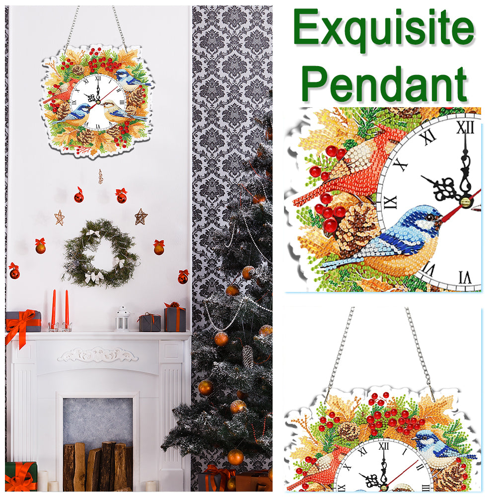 2D Flat DIY Fall Bird Acrylic Diamond Painting Clock Pendant Home Decoration