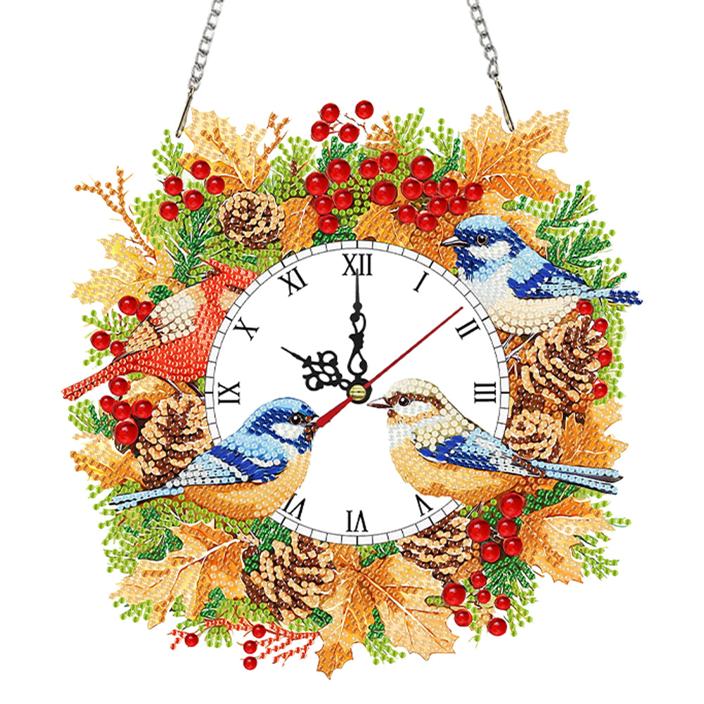 2D Flat DIY Fall Bird Acrylic Diamond Painting Clock Pendant Home Decoration