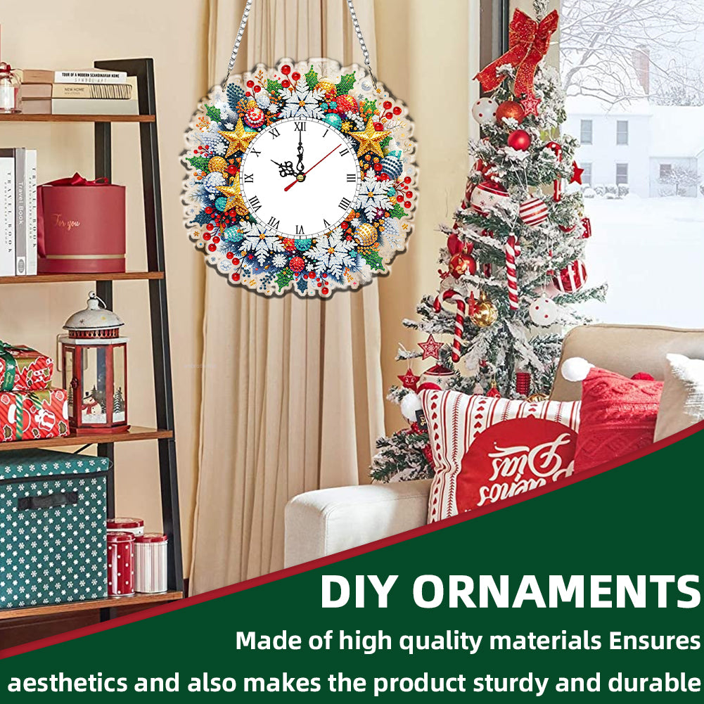 2D Flat DIY Christmas Acrylic Diamond Painting Clock Pendant for Home Decoration