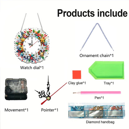 2D Flat DIY Christmas Snowflake Acrylic Diamond Painting Clock Pendant Decor
