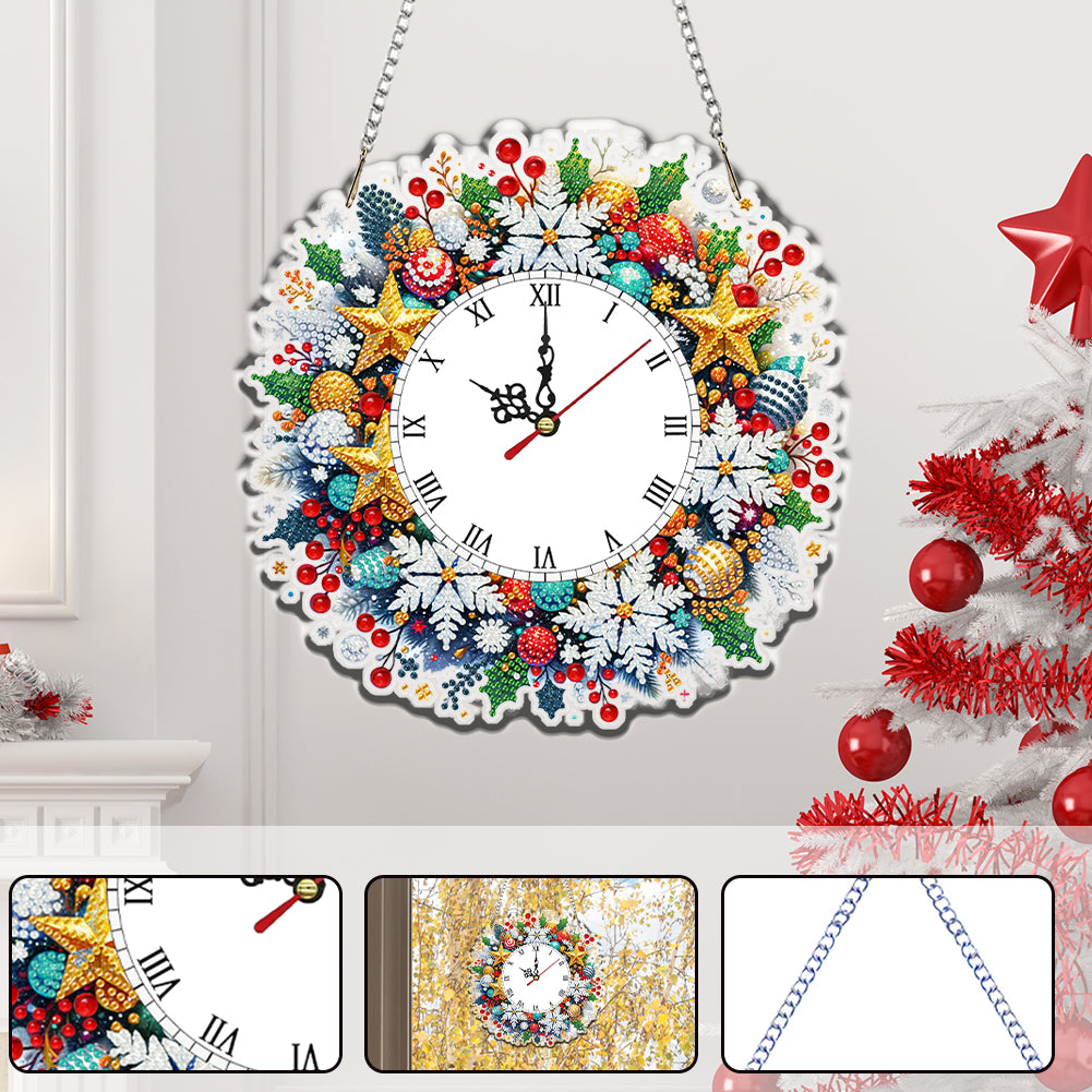 2D Flat DIY Christmas Snowflake Acrylic Diamond Painting Clock Pendant Decor