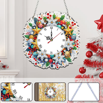 2D Flat DIY Christmas Snowflake Acrylic Diamond Painting Clock Pendant Decor