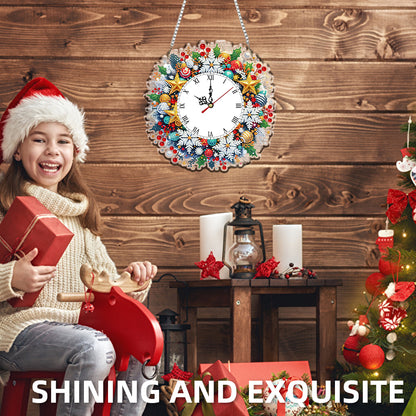 2D Flat DIY Christmas Snowflake Acrylic Diamond Painting Clock Pendant Decor