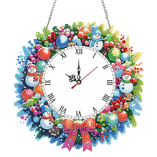 2D Flat DIY Christmas Snowman Acrylic Diamond Painting Clock Pendant Home Decor