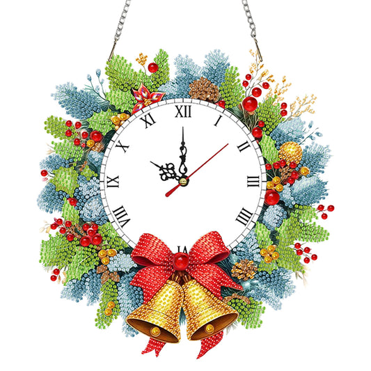 2D Flat DIY Christmas Acrylic Diamond Painting Clock Pendant for Home Decoration
