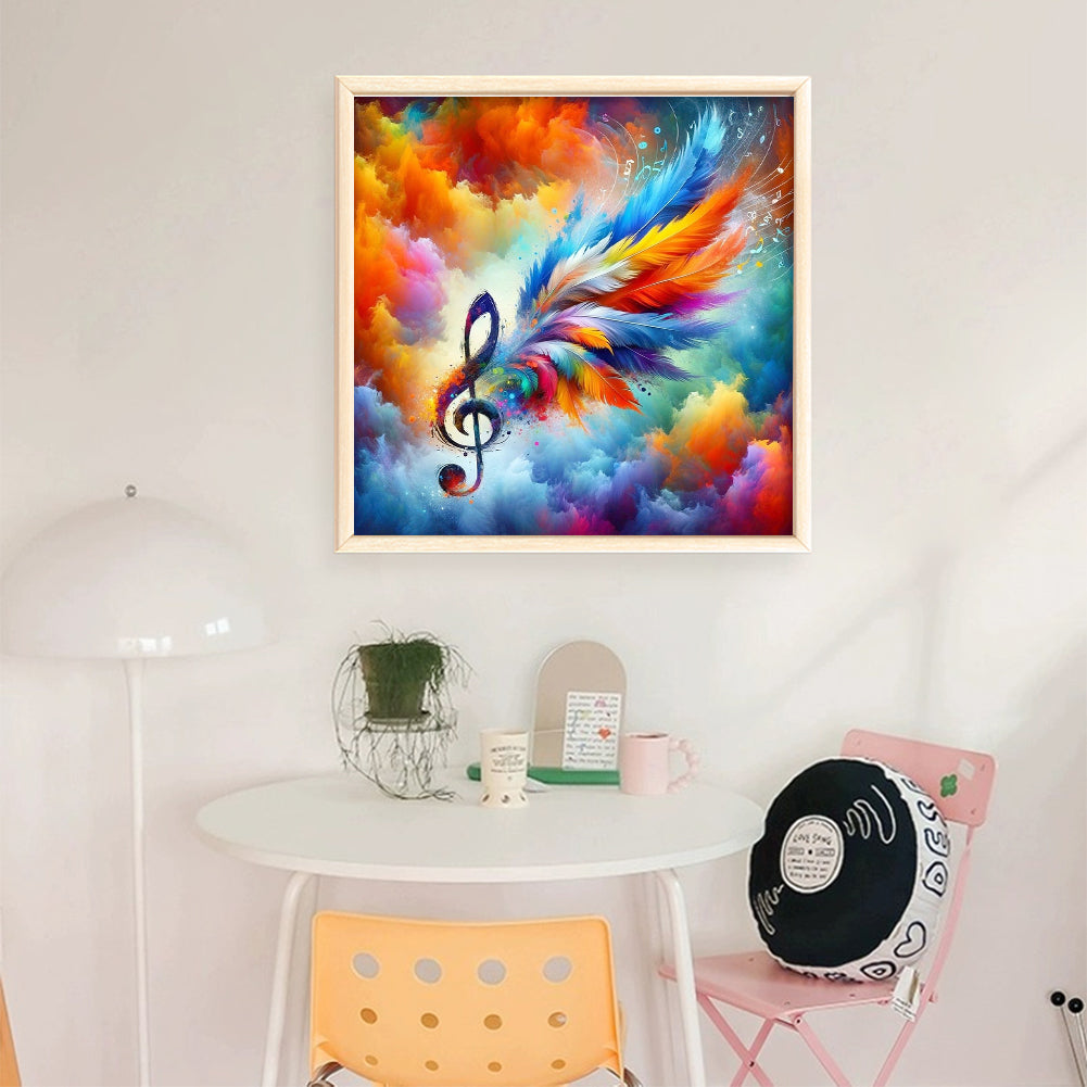 Colored Musical Note Feathers - 11CT Stamped Cross Stitch 40*40CM