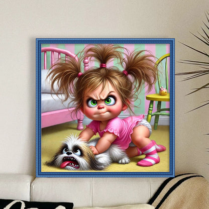 Girl And Puppy - 11CT Stamped Cross Stitch 40*40CM