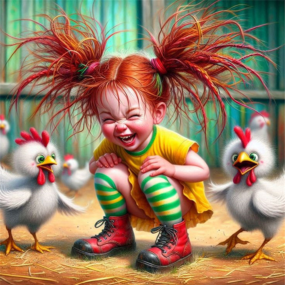 Girl And Chicken - 11CT Stamped Cross Stitch 40*40CM