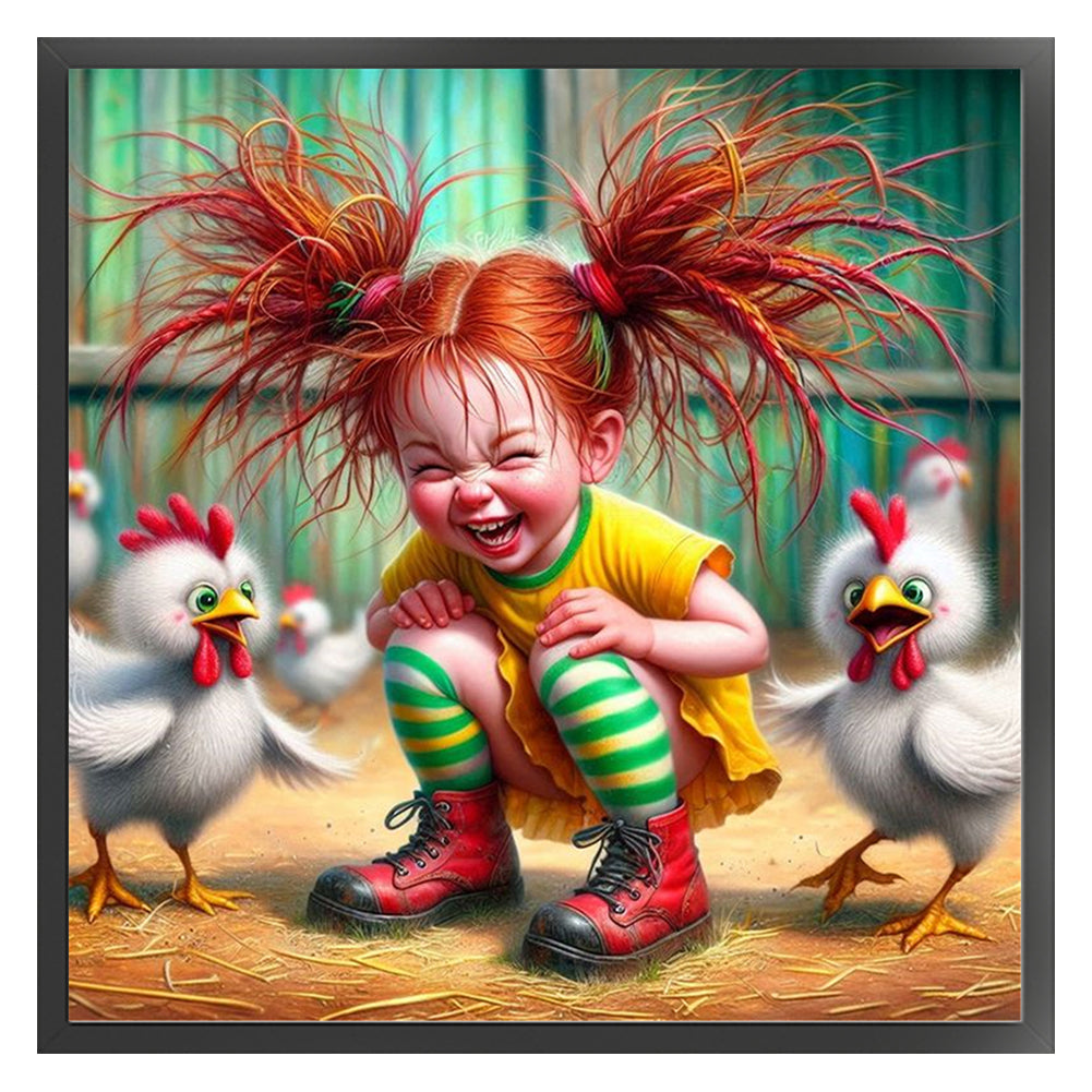 Girl And Chicken - 11CT Stamped Cross Stitch 40*40CM