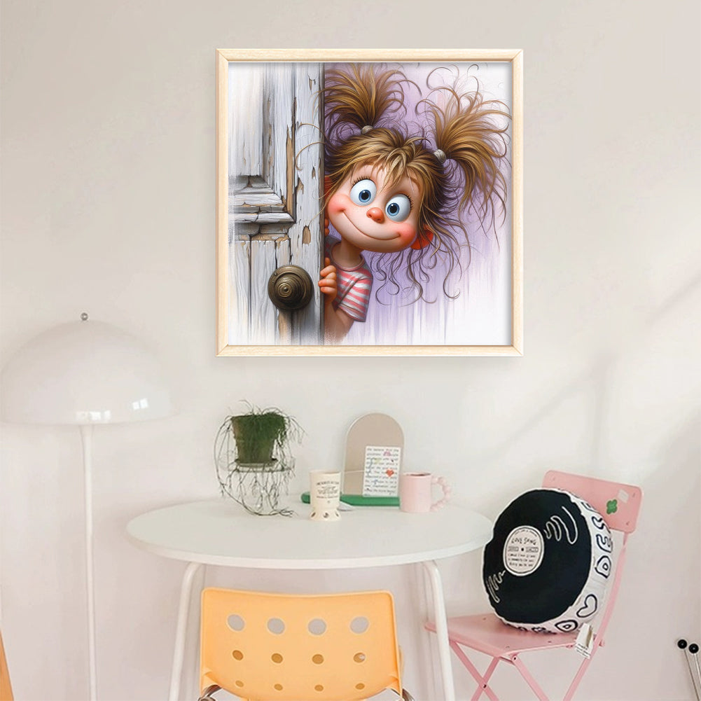 Girl Opening The Door - 11CT Stamped Cross Stitch 40*40CM