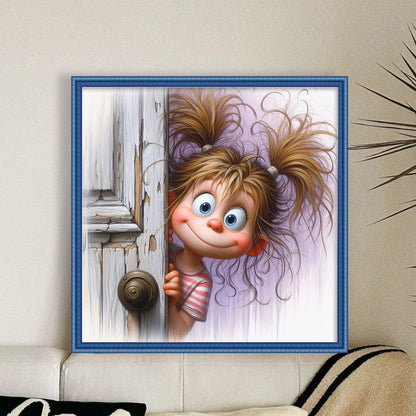 Girl Opening The Door - 11CT Stamped Cross Stitch 40*40CM