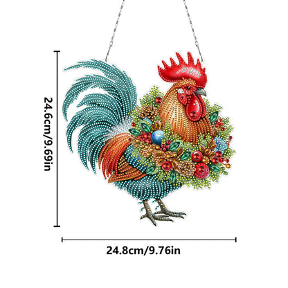2D/Flat Xmas DIY Diamond Art Acrylic Pendant Wall Door Decoration (Farm Chicken)