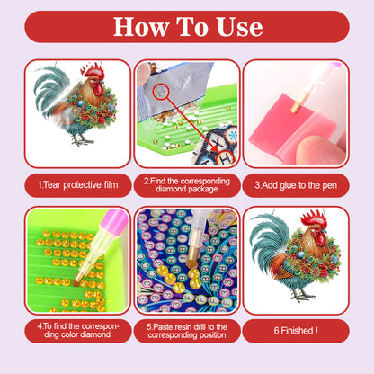 2D/Flat Xmas DIY Diamond Art Acrylic Pendant Wall Door Decoration (Farm Chicken)