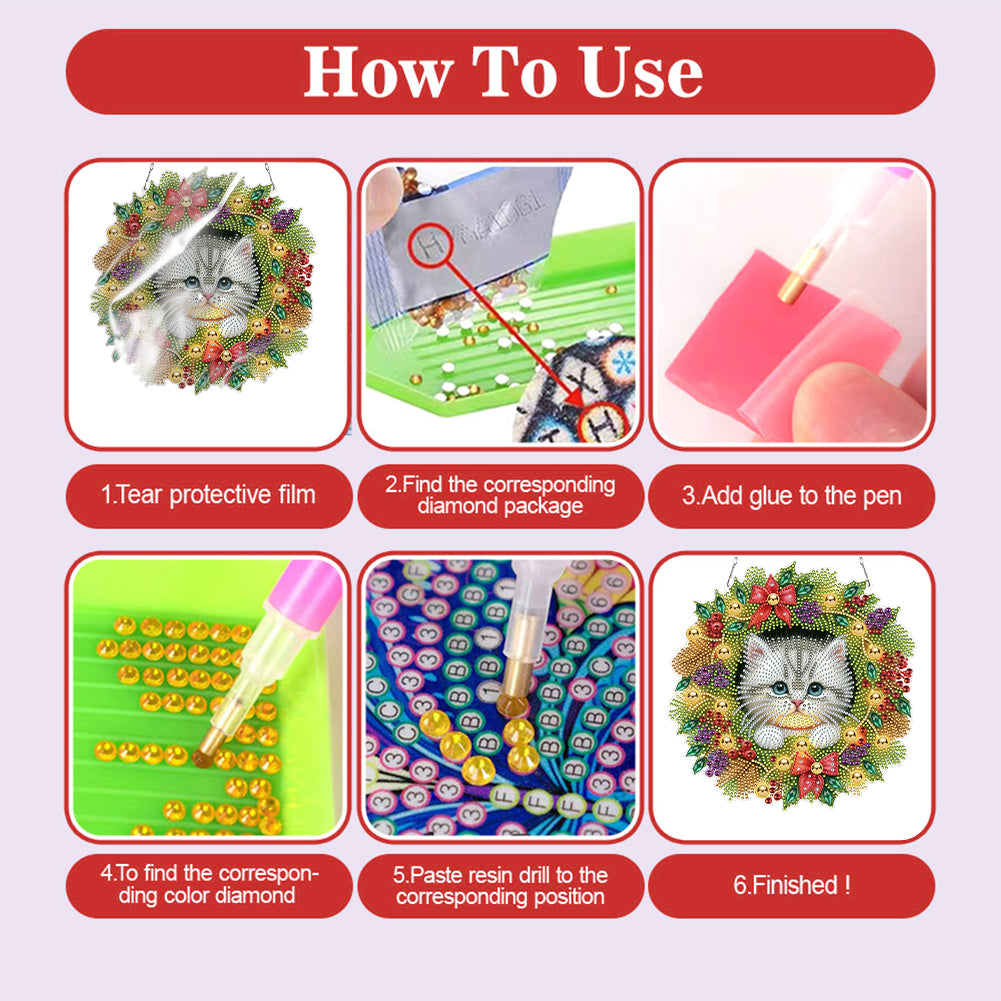 2D/Flat Christmas DIY Diamond Art Acrylic Pendant Wall Door Decoration (Cat)