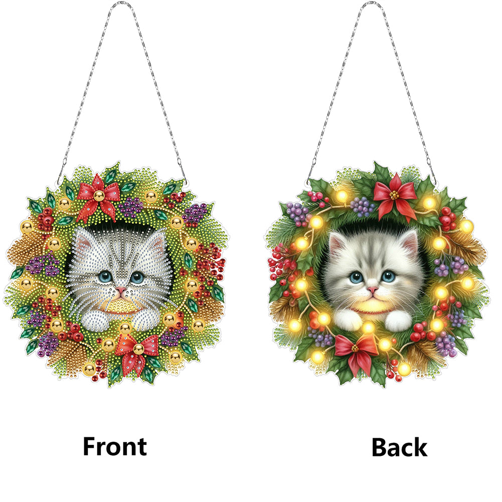 2D/Flat Christmas DIY Diamond Art Acrylic Pendant Wall Door Decoration (Cat)
