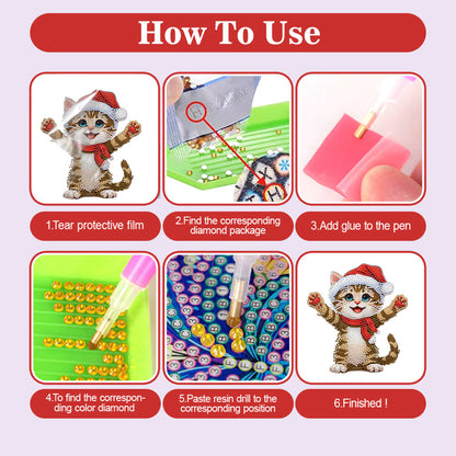 Xmas Acrylic Shaking Head 5D DIY Diamond Art Tabletop Decorations for Home (Cat)