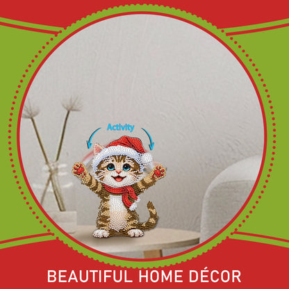 Xmas Acrylic Shaking Head 5D DIY Diamond Art Tabletop Decorations for Home (Cat)