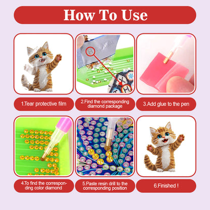 Xmas Acrylic Shaking Head 5D DIY Diamond Art Tabletop Decorations for Home (Cat)