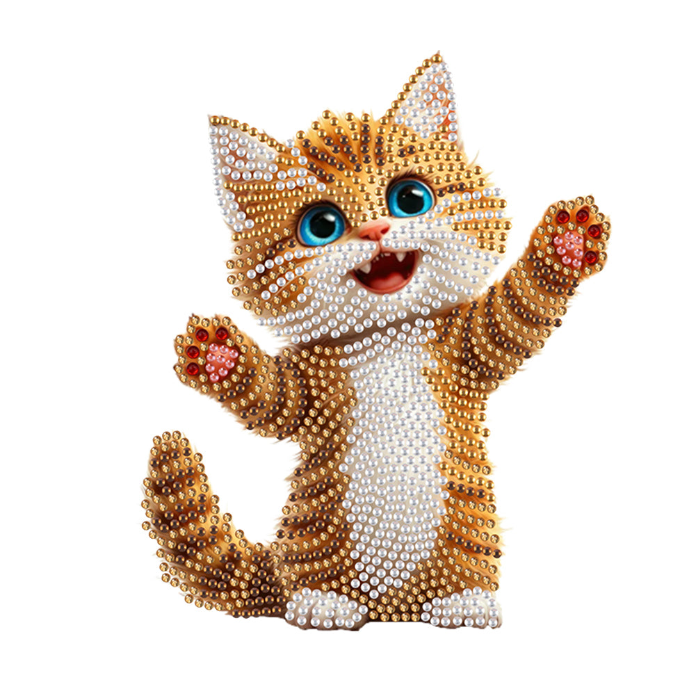 Xmas Acrylic Shaking Head 5D DIY Diamond Art Tabletop Decorations for Home (Cat)