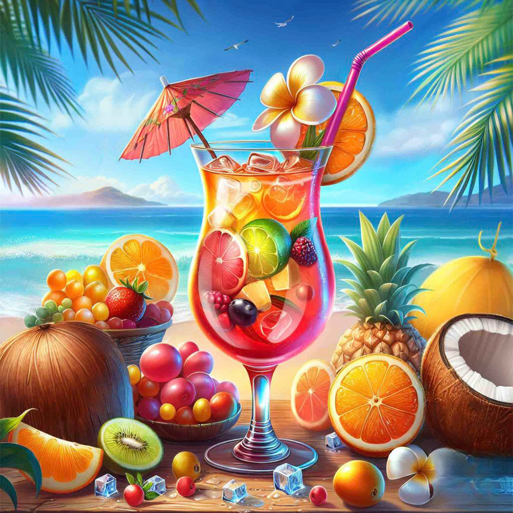 Summer Beach Fruit Drink - Full Round Drill Diamond Painting 30*30CM